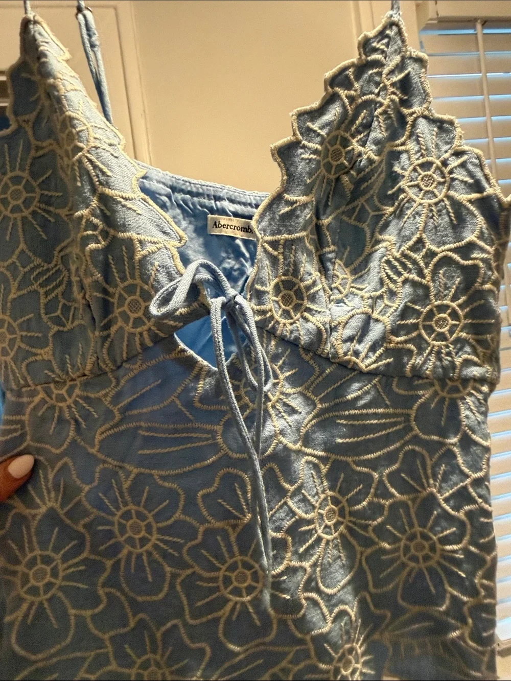 Abercrombie & Fitch Set: Blue Mini Skirt with Cream Floral Lace and matching top